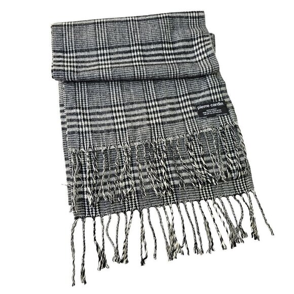 1970s Pierre Cardin Scarf Black White Plaid 72 in X 12.5 in Rectangle Unisex - Picture 2 of 6